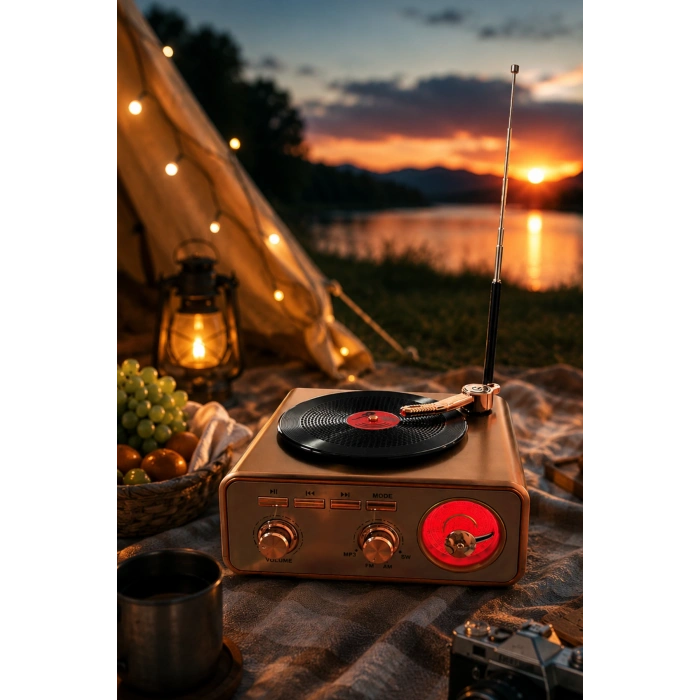 Meier MD-1217BT Kahverengi Nostaljik Görünümlü Bluetooth Hoparlör ve 3 Bantlı Şarjlı Radyo
