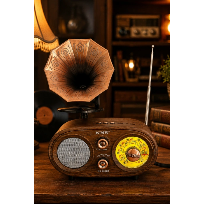 NNS NS-803BT Kahverengi Retro Radyo Bluetooth Hoparlör USB TF Kart Şarjlı Nostaljik Radyo