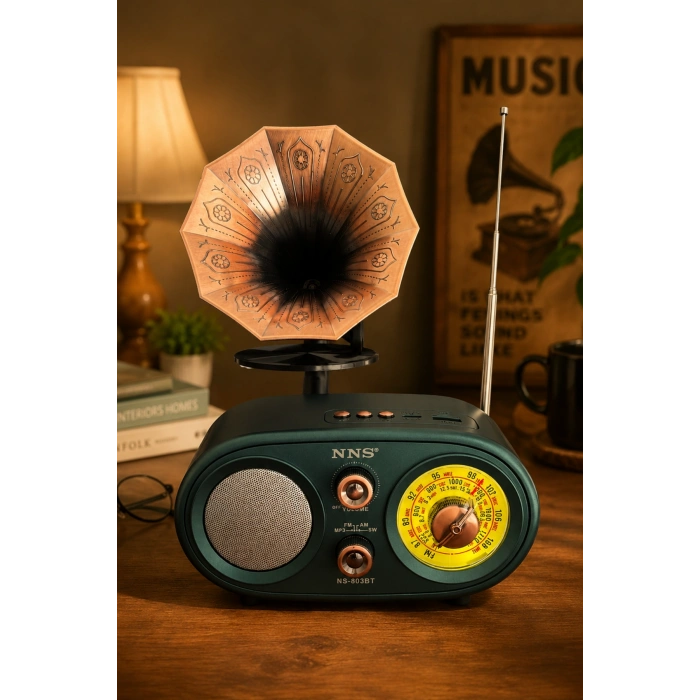NNS NS-803BT Yeşil Retro Radyo Bluetooth Hoparlör USB TF Kart Şarjlı Nostaljik Radyo