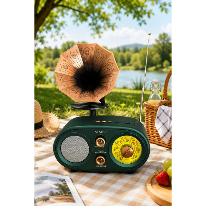 NNS NS-803BT Yeşil Retro Radyo Bluetooth Hoparlör USB TF Kart Şarjlı Nostaljik Radyo