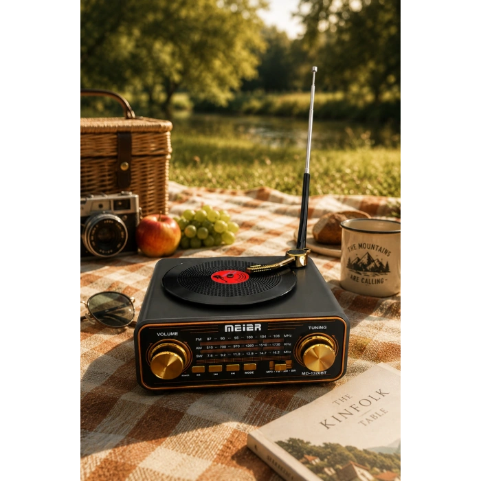 Meier MD-1320BT Siyah Nostaljik Görünümlü Bluetooth Hoparlör ve 3 Bantlı Şarjlı Radyo