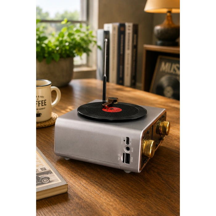 Meier MD-1320BT Gri Nostaljik Görünümlü Bluetooth Hoparlör ve 3 Bantlı Şarjlı Radyo