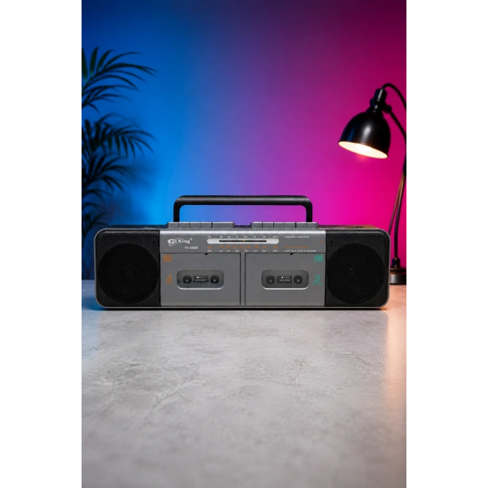 PuXing PX-888BT Gri Nostaljik Çift Kaset Çalar Radyo - Bluetooth, USB/SD, MP3 Çalar