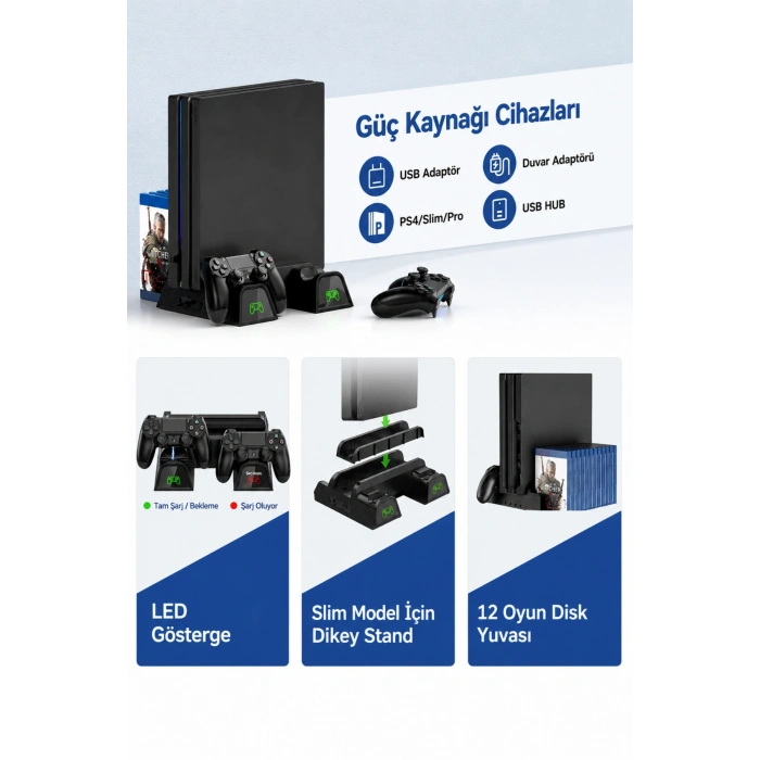 Hepu TP4-882C PS4 3 Soğutma Fanlı Stand Şarj İstasyonu For P-4/Slim/Pro