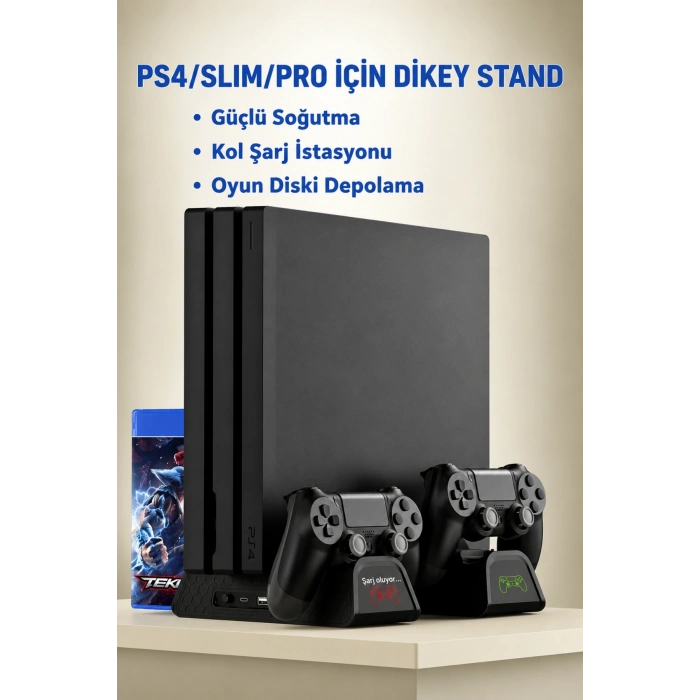 Hepu TP4-882C PS4 3 Soğutma Fanlı Stand Şarj İstasyonu For P-4/Slim/Pro