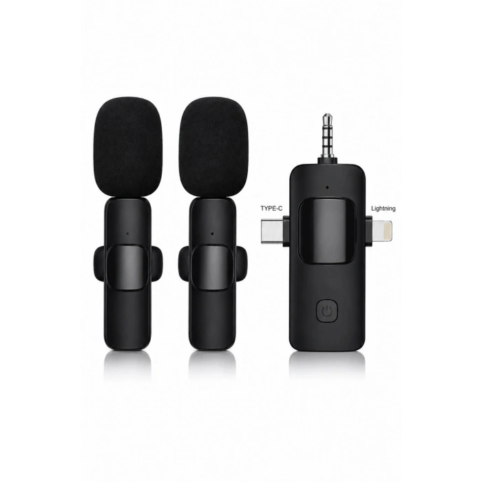 Dunspin SK-692 2.4G Çiftli Kablosuz Yaka Mikrofonu Telefonlar UyumluType-C Lightning  Aux