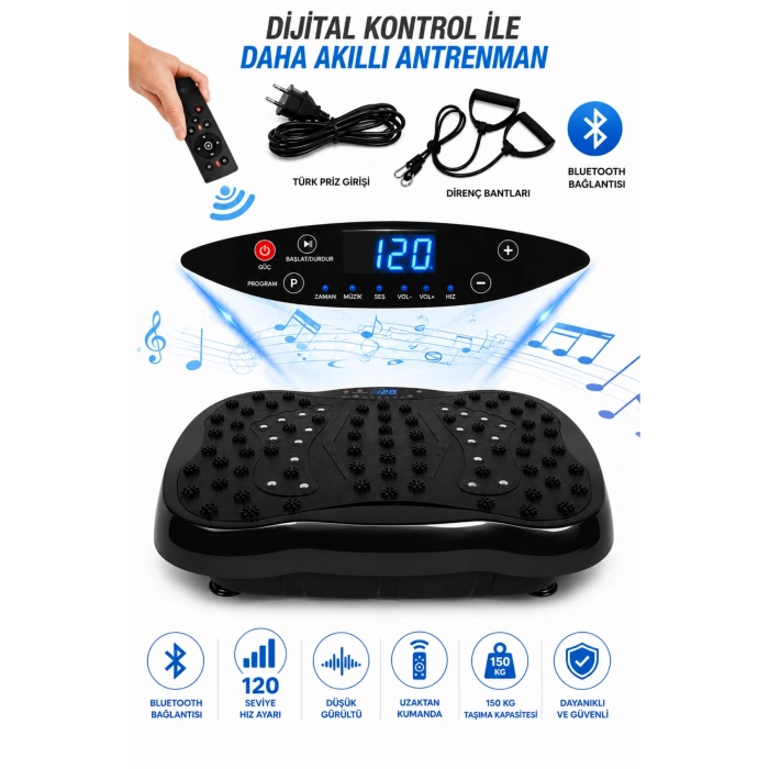 Glr 550 Siyah Güçlü Titreşimli Egzersiz Platformu Body Vibration Plate Makinesi