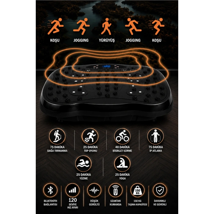 Glr 550 Siyah Güçlü Titreşimli Egzersiz Platformu Body Vibration Plate Makinesi