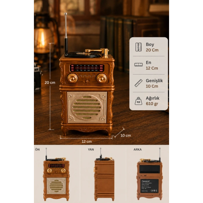 Feexot FX-2502B Retro Nostaljik Radyo - Bluetooth Hoparlör, USB, TF Kart, AUX Girişli Şarjlı Radyo
