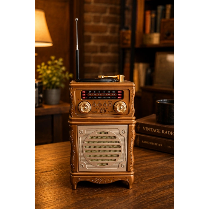 Feexot FX-2502B Retro Nostaljik Radyo - Bluetooth Hoparlör, USB, TF Kart, AUX Girişli Şarjlı Radyo