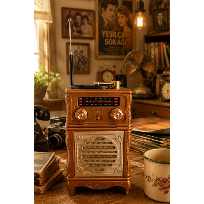 Feexot FX-2502B Retro Nostaljik Radyo - Bluetooth Hoparlör, USB, TF Kart, AUX Girişli Şarjlı Radyo