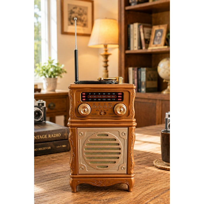 Feexot FX-2502B Retro Nostaljik Radyo - Bluetooth Hoparlör, USB, TF Kart, AUX Girişli Şarjlı Radyo