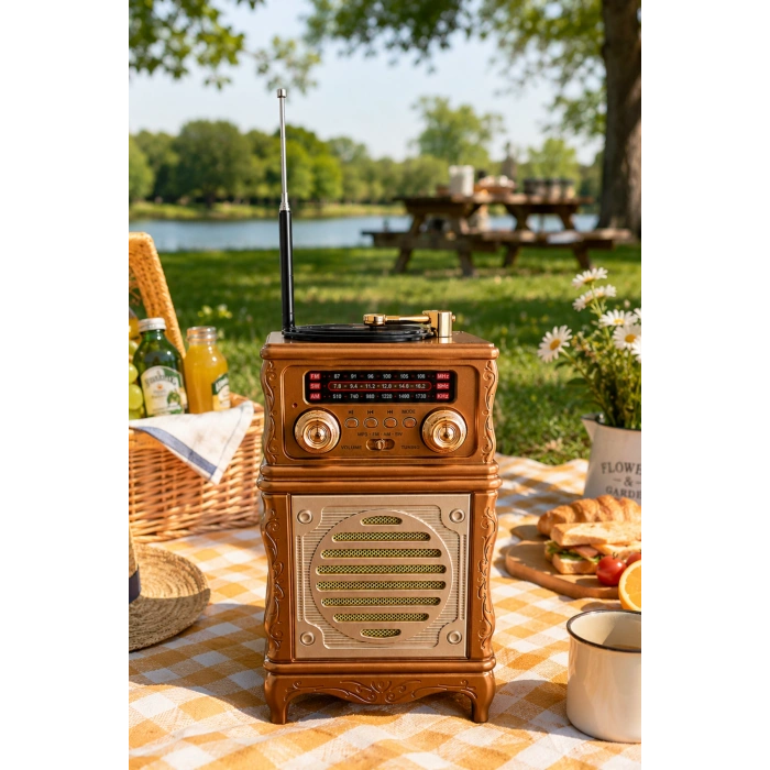 Feexot FX-2502B Retro Nostaljik Radyo - Bluetooth Hoparlör, USB, TF Kart, AUX Girişli Şarjlı Radyo