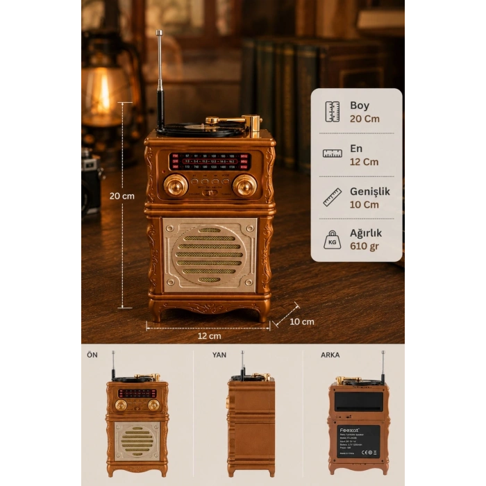 Feexot FX-2502B Retro Nostaljik Radyo - Bluetooth Hoparlör, USB, TF Kart, AUX Girişli Şarjlı Radyo