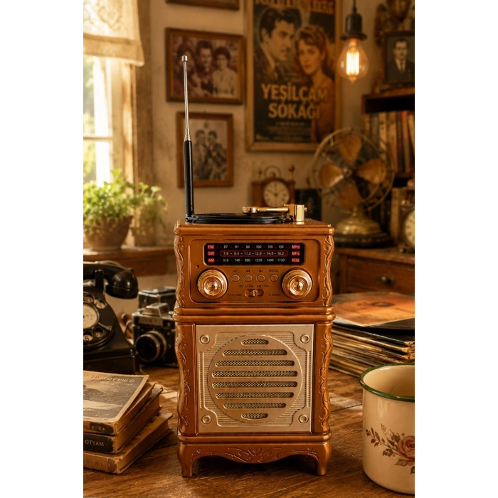 Feexot FX-2502B Retro Nostaljik Radyo - Bluetooth Hoparlör, USB, TF Kart, AUX Girişli Şarjlı Radyo