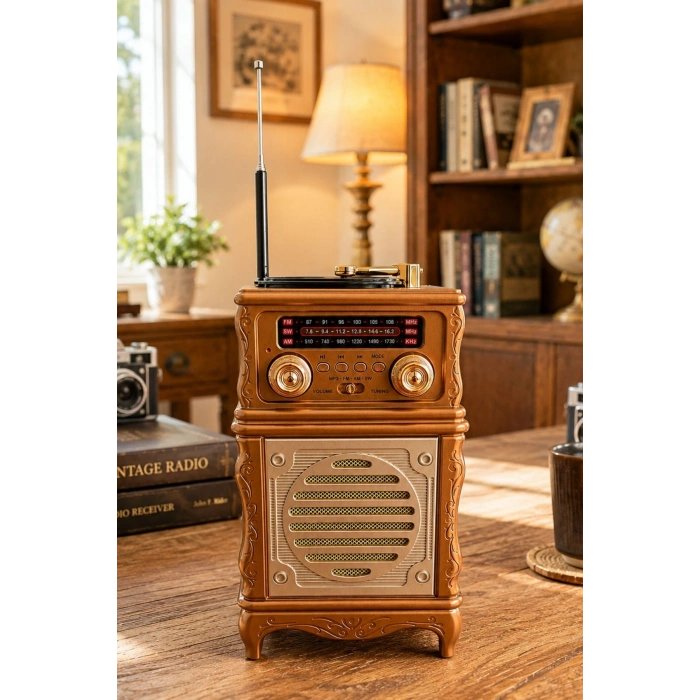 Feexot FX-2502B Retro Nostaljik Radyo - Bluetooth Hoparlör, USB, TF Kart, AUX Girişli Şarjlı Radyo