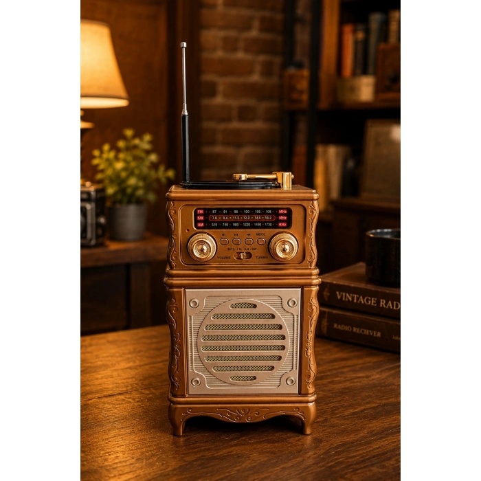 Feexot FX-2502B Retro Nostaljik Radyo - Bluetooth Hoparlör, USB, TF Kart, AUX Girişli Şarjlı Radyo
