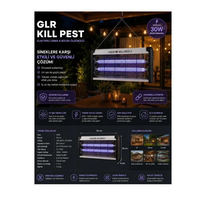 Glr KF-6030 Sinek Öldürücü Lamba Uv Işıklı 30W  Elektrikli Sivrisinek Tuzağı Işıklı Cihaz