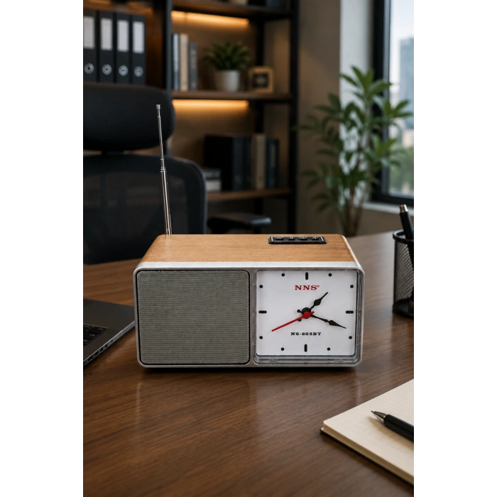 NNS NS-805BT Kahverengi Nostaljik Retro Radyo - Bluetooth Hoparlörlü, Saatli ve Şarjlı Masa Radyosu