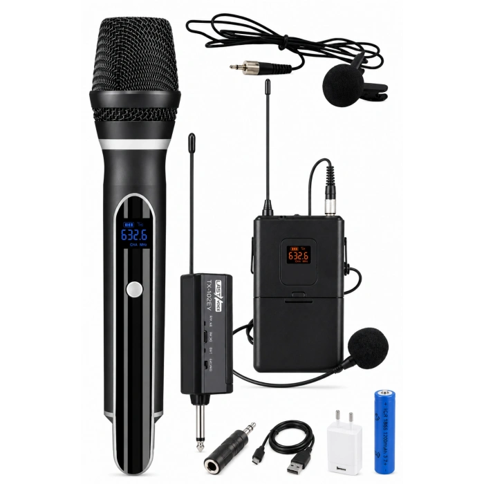 Glr Wn-07 Profesyonel 3 lü Kablosuz Mikrofon Sistemi UHF Yaka ve El Mikrofonlu