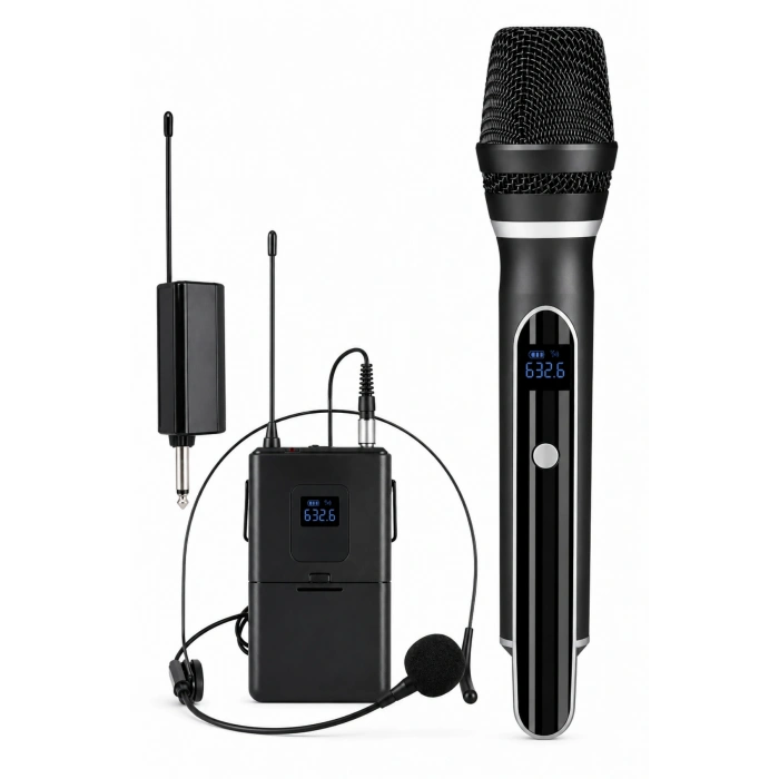 Glr Wn-07 Profesyonel 3 lü Kablosuz Mikrofon Sistemi UHF Yaka ve El Mikrofonlu