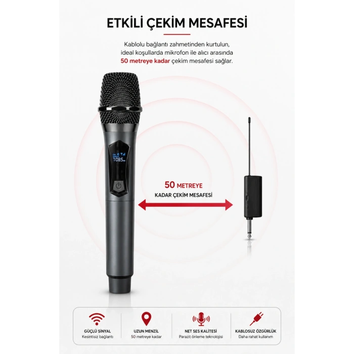 Jrl Wn-19 İkili Kablosuz Mikrofon Seti El Tipi Çiftli Mikrofon, Karaoke, Konferans ve Sahne