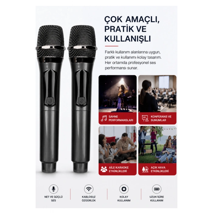 Jrl Wn-19 İkili Kablosuz Mikrofon Seti El Tipi Çiftli Mikrofon, Karaoke, Konferans ve Sahne