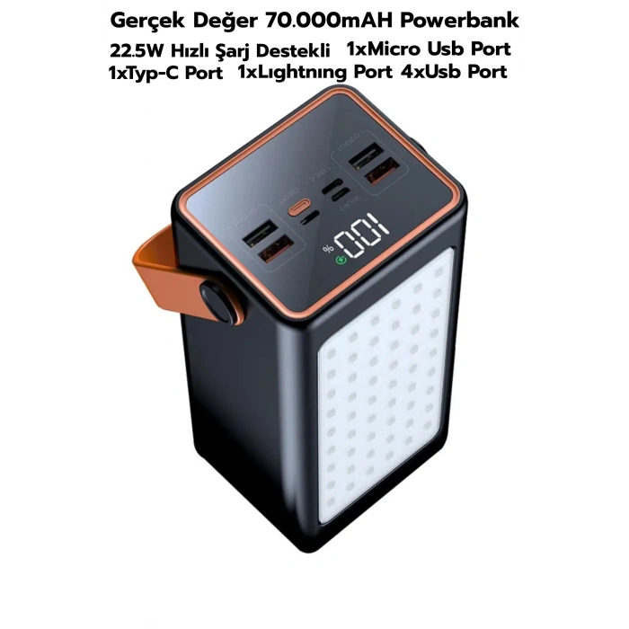 Acl Pw-52 70.000mAh 22.5W Siyah LCD 1xMicro 2xTyp-C 4xUsb Port Taşınabilir Şarj Cihazı Powerbank
