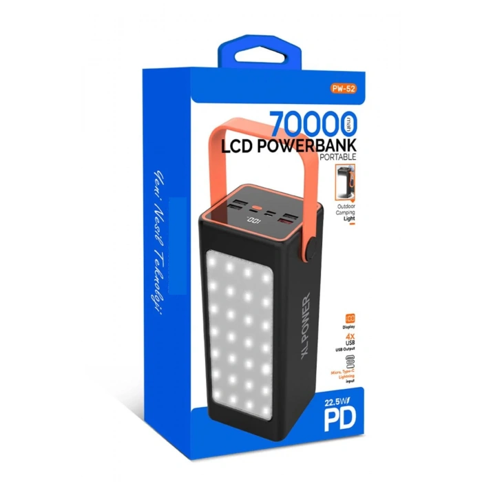 Acl Pw-52 70.000mAh 22.5W Siyah LCD 1xMicro 2xTyp-C 4xUsb Port Taşınabilir Şarj Cihazı Powerbank