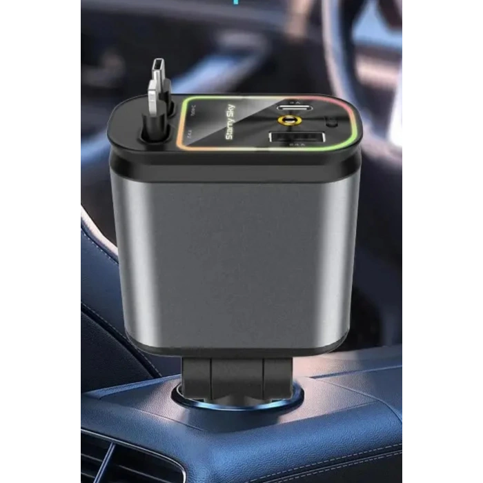 ACL ACC-01 RGB Işıklı 66W Araç Şarj Cihazı | 4in1 Geri Çekilebilir Kablo | Type-C + Lightning | Yıldızlı Tavan Efekti