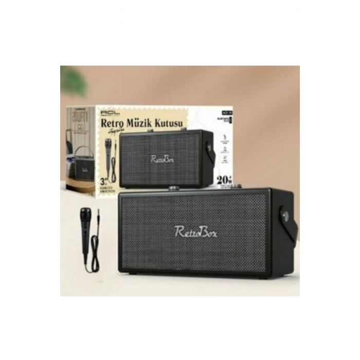 Acl Acs-19 Retro Müzik Kutusu Bluetooth 5.0 Hoparlör Kablolu Mikrofonlu Karaoke Destekli 20W Ses Sistemi