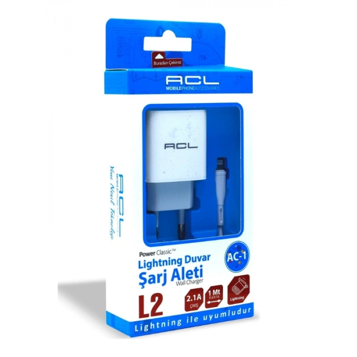 Acl L2 iPhone 10W 2.1A Beyaz Kablo + Ev Şarj Adaptör