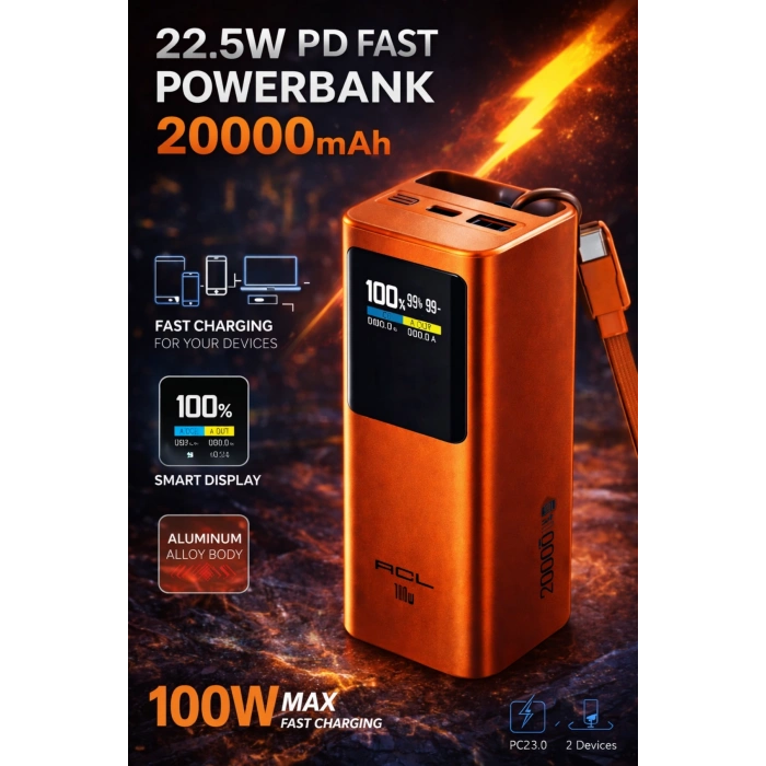 Acl PW-144 20000 mAh 100W Super Fast Laptop ve Telefon Uyumlu Powerbank