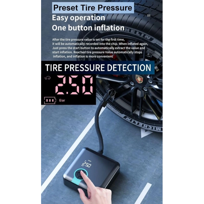 Auhma A5544 Dijital Ekranlı Kompresörlü Hava Pompası | 4000mAh Powerbank | LCD Ekran, LED Işık, Hızlı Şarj Özellikli