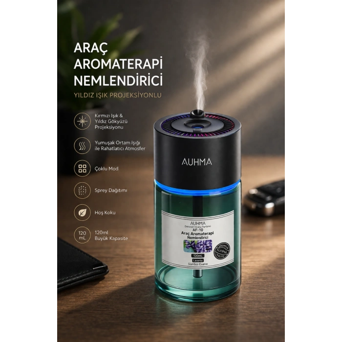 Auhma AF-10 Şarjlı Araç İçi Nemlendirici & Aromaterapi Difüzörü - Yıldız Projeksiyonlu, 120ml