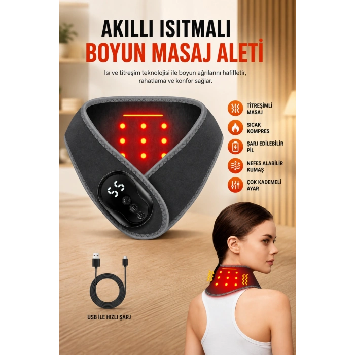 Auhma AMG41 Isı Teknolojili Boyun Masaj Aleti Terapi 5 Kademeli Termal Sıcak Kompres Kablosuz Masaj Cihazı