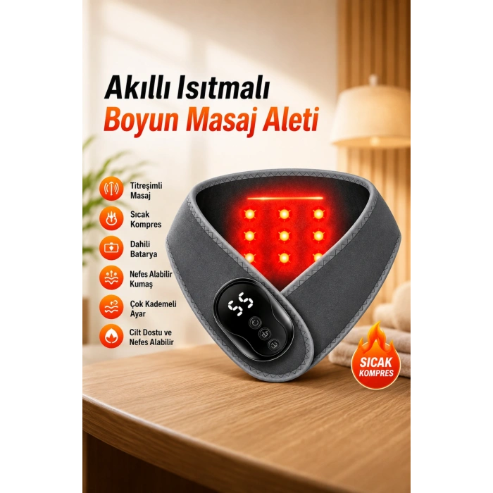 Auhma AMG41 Isı Teknolojili Boyun Masaj Aleti Terapi 5 Kademeli Termal Sıcak Kompres Kablosuz Masaj Cihazı
