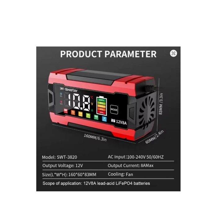 Auhma AOC11 12V 8A Dijital Ekranlı Akü Şarj ve Onarım Cihazı