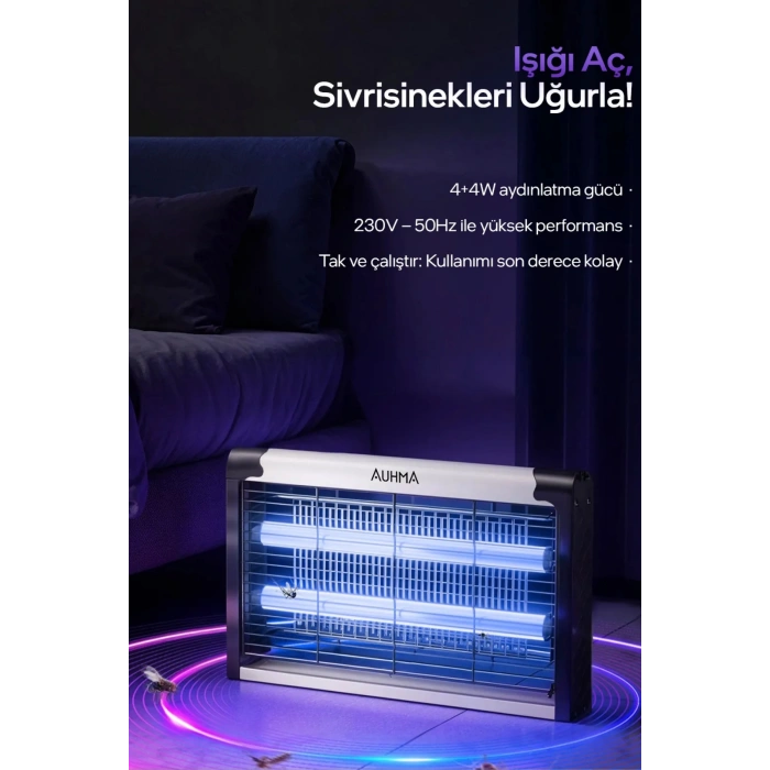 Auhma AQM01 Çift Ampullü Elektrikli Sineklik Sivrisinek Kovucu Yakalama Cihazı