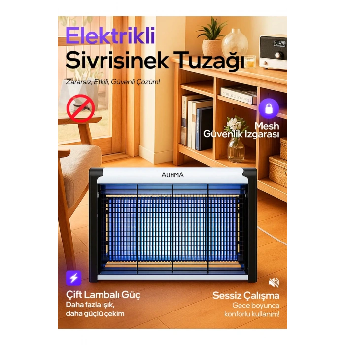 Auhma AQM01 Çift Ampullü Elektrikli Sineklik Sivrisinek Kovucu Yakalama Cihazı