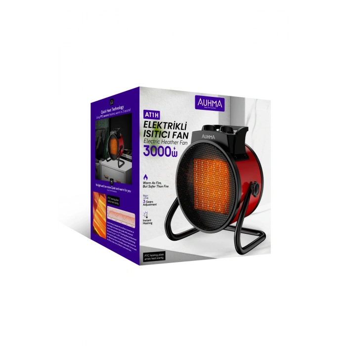Auhma AT1H Yeşil 3000W PTC Elektrikli Isıtıcı Fan Termostatlı ve Güvenli Isıtma