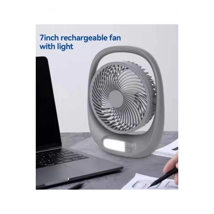 Auhma Aufn01 7 İnç Şarjlı Masaüstü Vantilatör LED Işıklı Sessiz 3 Kademeli