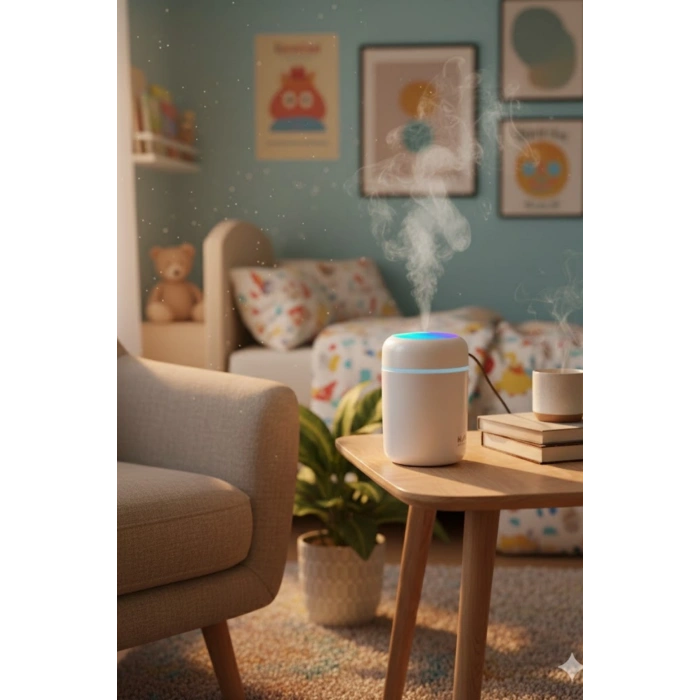 Beyaz H2O USB Renkli Mini Hava Nemlendirici | LED Işıklı | 350ml Taşınabilir Oda ve Ofis Difüzörü