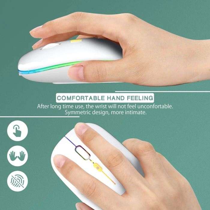 Blic Bwm6 Beyaz RGB Şarjlı Kablosuz 1600DPI Işıklı Kablosuz Sessiz Mouse