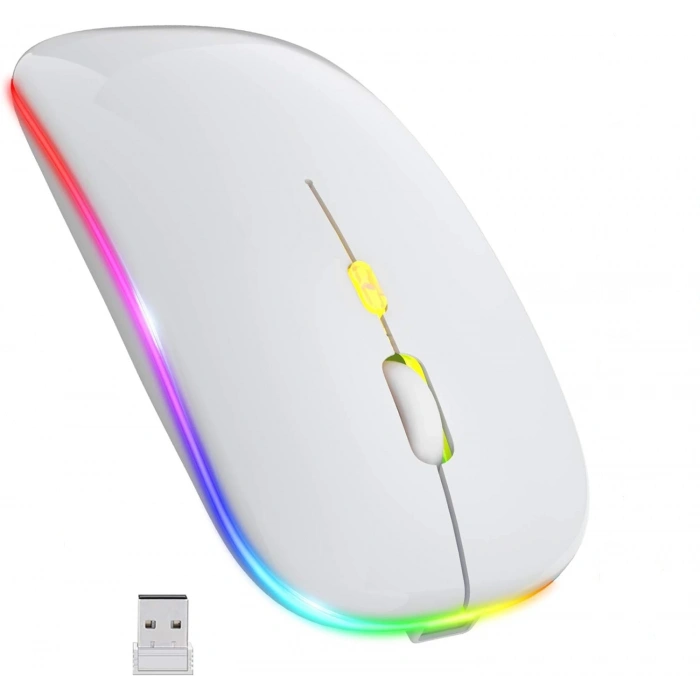 Blic Bwm6 Beyaz RGB Şarjlı Kablosuz 1600DPI Işıklı Kablosuz Sessiz Mouse
