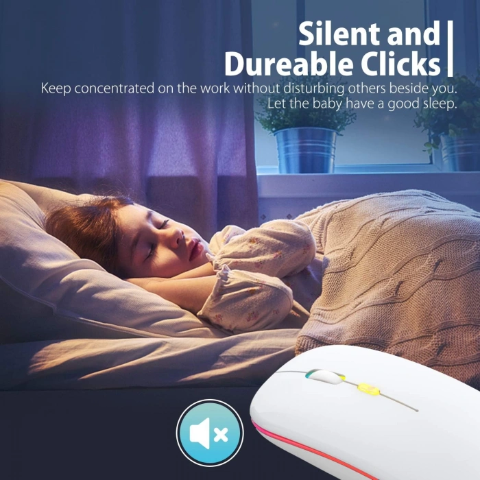 Blic Bwm6 Beyaz RGB Şarjlı Kablosuz 1600DPI Işıklı Kablosuz Sessiz Mouse