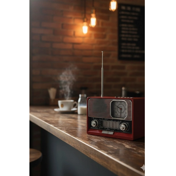 KBroad Ktf-1647 Kırmızı Nostaljik Ahşap Görünümlü FM Radyo | USB/TF Kart MP3 El Feneri