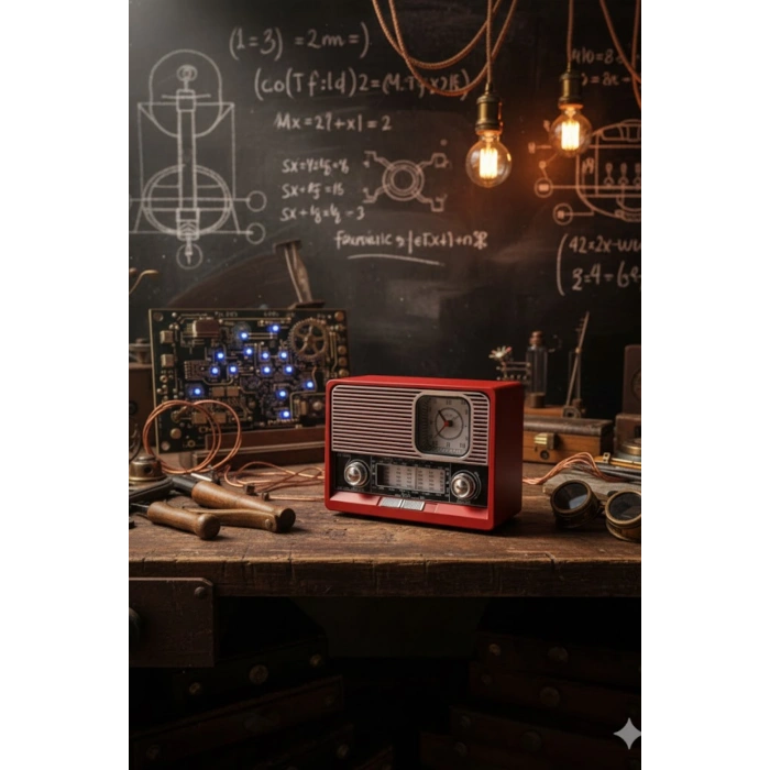 KBroad Ktf-1647 Kırmızı Nostaljik Ahşap Görünümlü FM Radyo | USB/TF Kart MP3 El Feneri