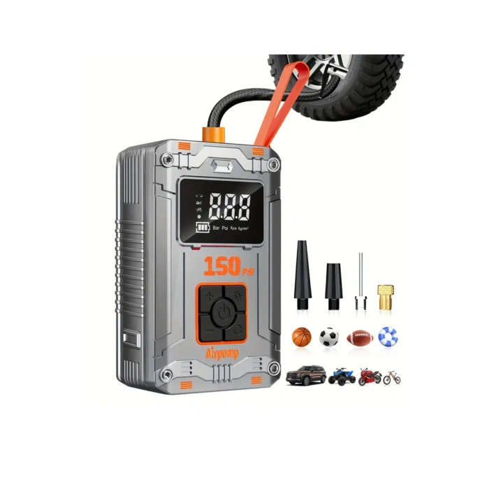 Blackbird MC6619 Dijital Ekranlı Taşınabilir Kablosuz Lastik Şişirme Pompası Powerbank, SOS Işığı, LED Fener, Otomatik Basınç Ayarı