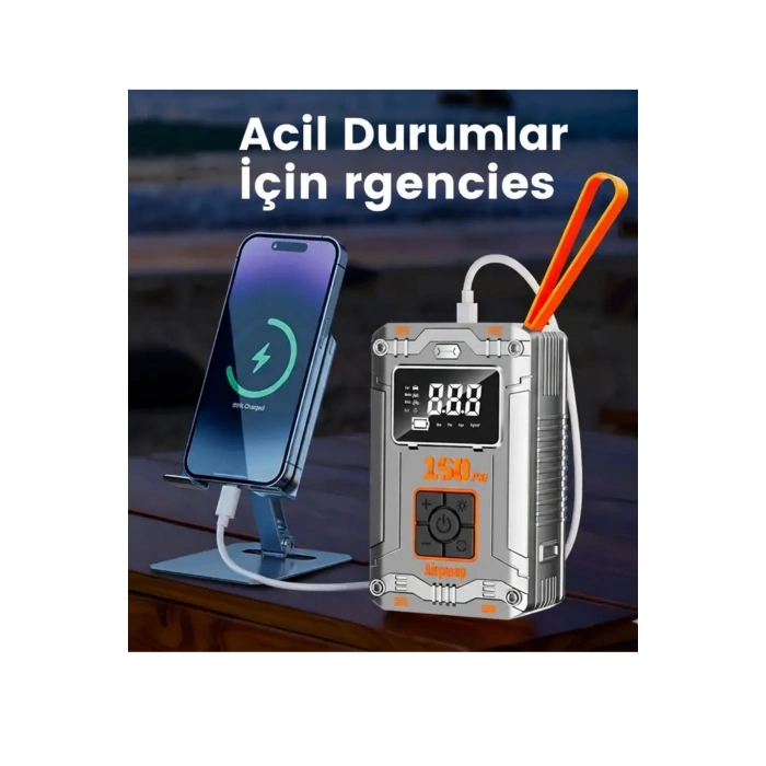 Blackbird MC6619 Dijital Ekranlı Taşınabilir Kablosuz Lastik Şişirme Pompası Powerbank, SOS Işığı, LED Fener, Otomatik Basınç Ayarı